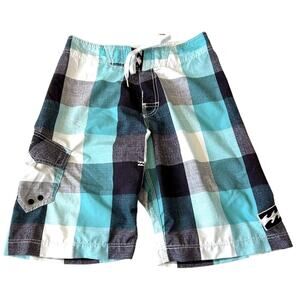 Billabong Men's Platinum X Board Shorts Blue Check Size 28 Surfing Hydro Stretch